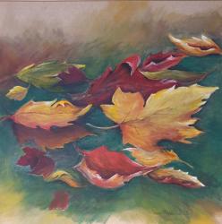 Foglie sull'acqua - tempera su tela - cm. 70x70