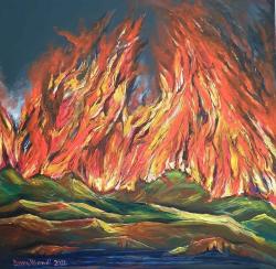 L'incendio - tempera su tela - cm. 60x60